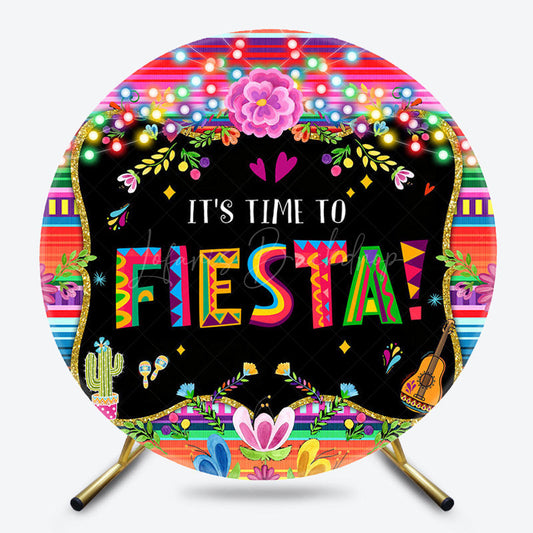 Lofaris Colorful Mexican Its Time To Fiesta Round Backdrop