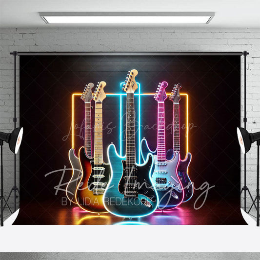 Lofaris Colorful Neon Electric Guitar Stage Photo Backdrop