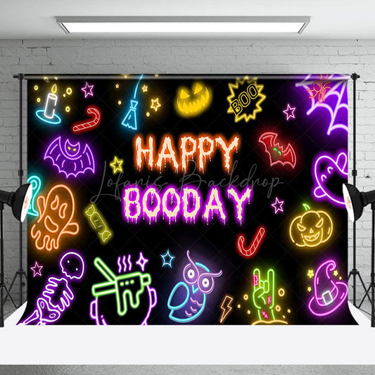 Lofaris Colorful Neon Ghosts Black Happy Booday Backdrop