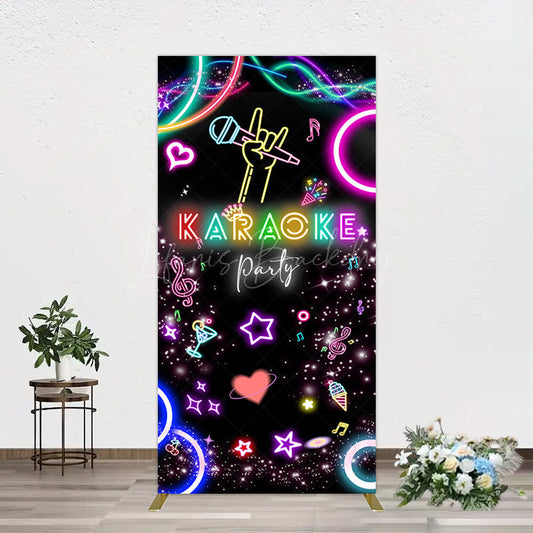 Lofaris Colorful Neon Musical Karaoke Party Rectangle Backdrop