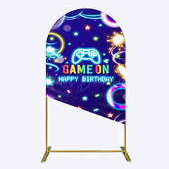 Lofaris Colorful Neon Stars Game On Birthday Arch Backdrop