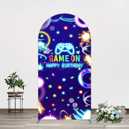 Lofaris Colorful Neon Stars Game On Birthday Arch Backdrop