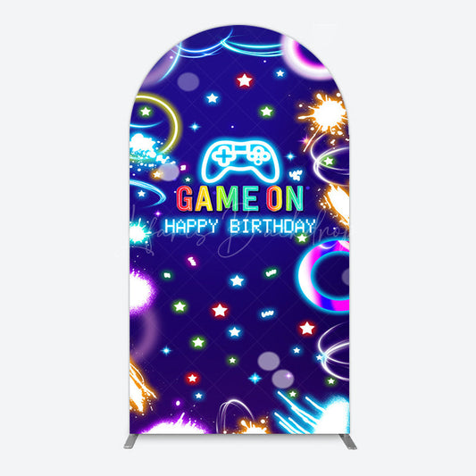 Lofaris Colorful Neon Stars Game On Birthday Arch Backdrop