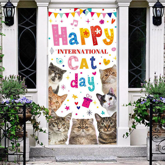 Lofaris Colorful Note Heart International Cat Day Door Cover