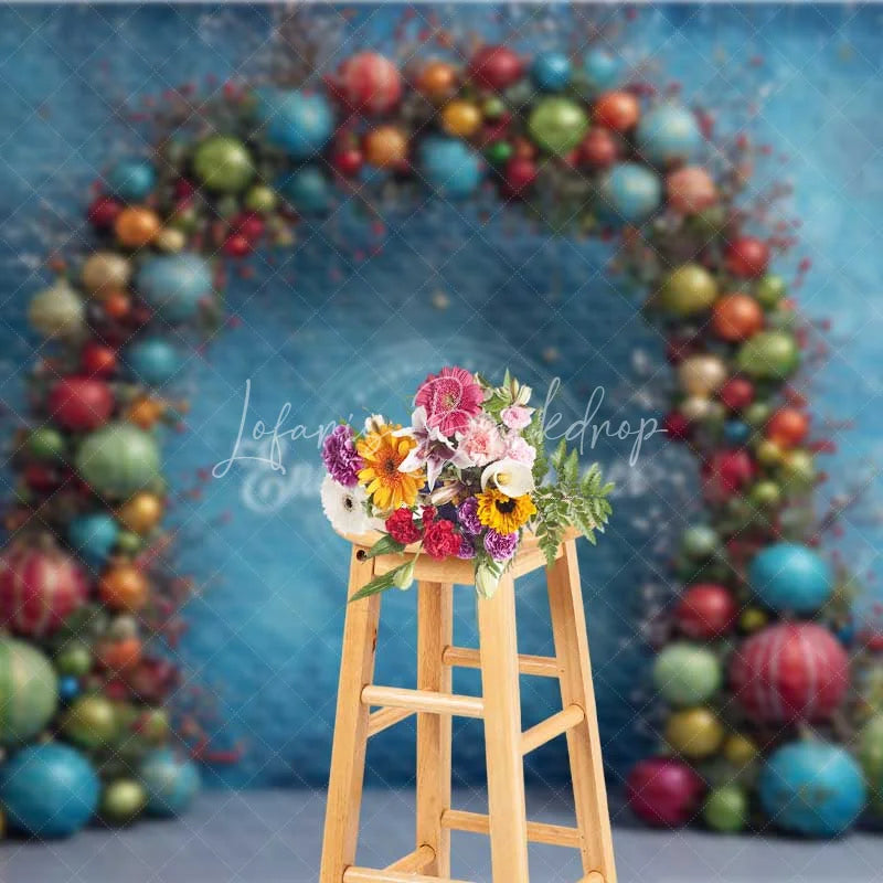 Lofaris Colorful Ornament Arch Christmas Backdrop Textured Blue Bauble Photography Background