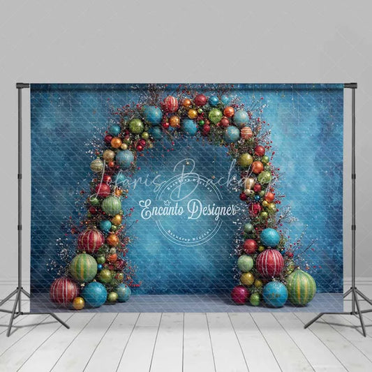 Lofaris Colorful Ornament Arch Christmas Backdrop Textured Blue Bauble Photography Background