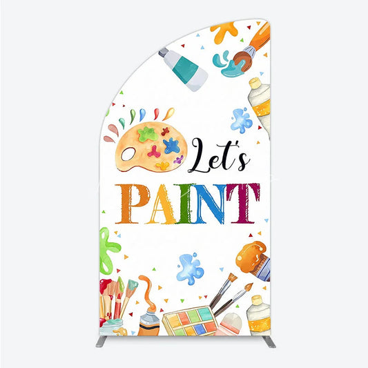 Lofaris Colorful Paint Palette and Brushes Half Moon Arch Backdrop Let’s Art Party for Birthday Celebration