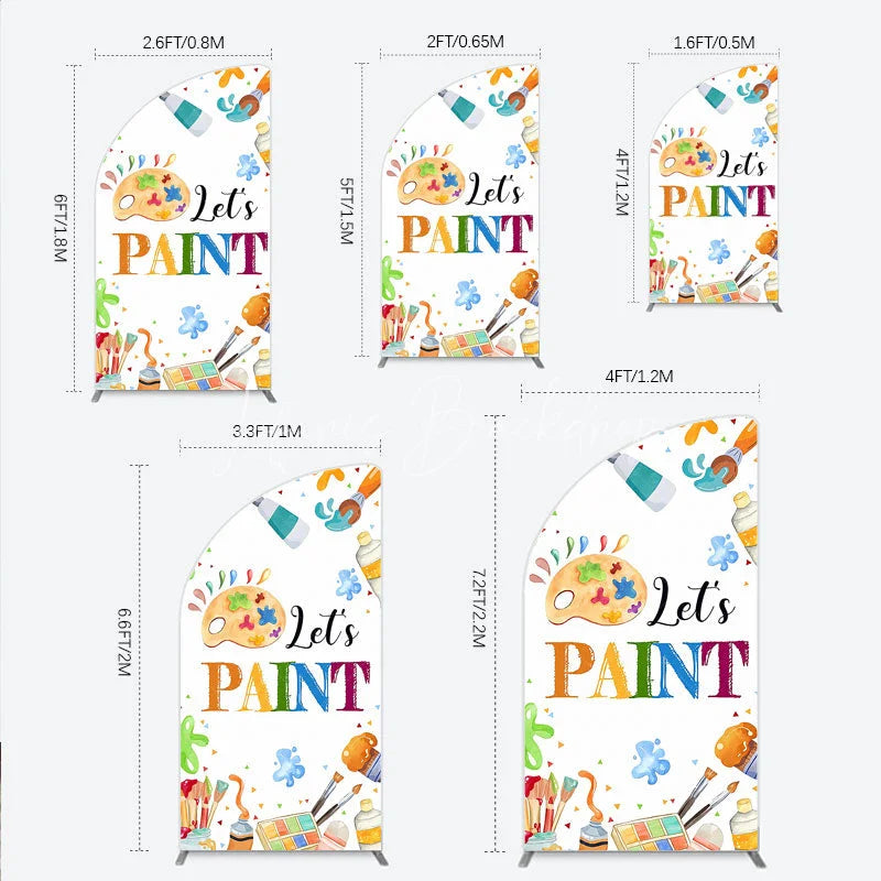 Lofaris Colorful Paint Palette and Brushes Half Moon Arch Backdrop Let’s Art Party for Birthday Celebration