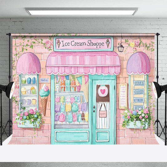 Lofaris Colorful Painted Ice Cream Shoppe Cake Smash Backdrop