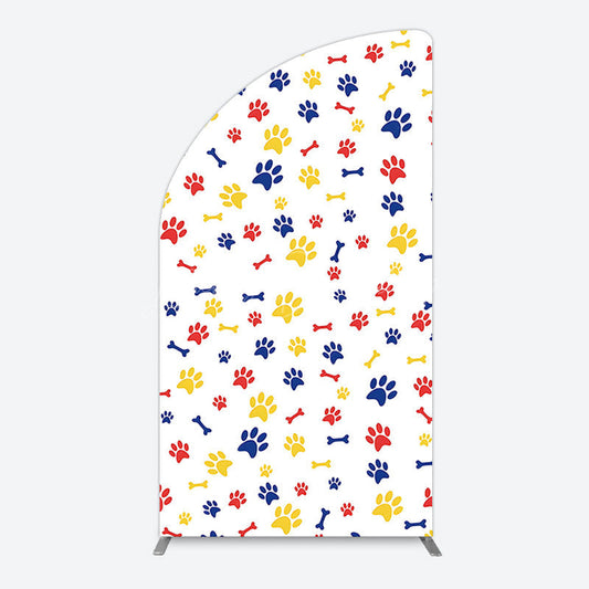 Lofaris Colorful Pet Paw Print Happy Birthday Half Moon Arch Backdrop