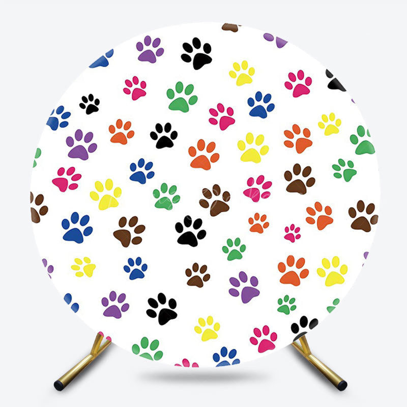 Lofaris Colorful Pet Paw Print Round Happy Birthday Backdrop