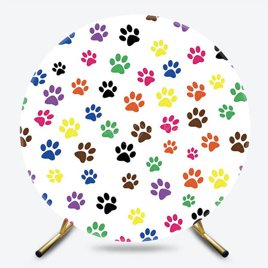Lofaris Colorful Pet Paw Print Round Happy Birthday Backdrop