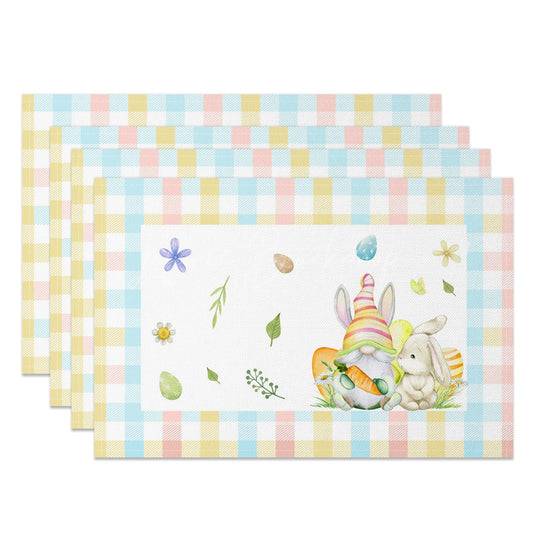 Lofaris Colorful Plaid Bunny Gnome Easter Set Of 4 Placemats