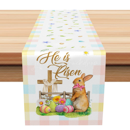 Lofaris Colorful Plaid Corss Egg Bunny Easter Table Runner