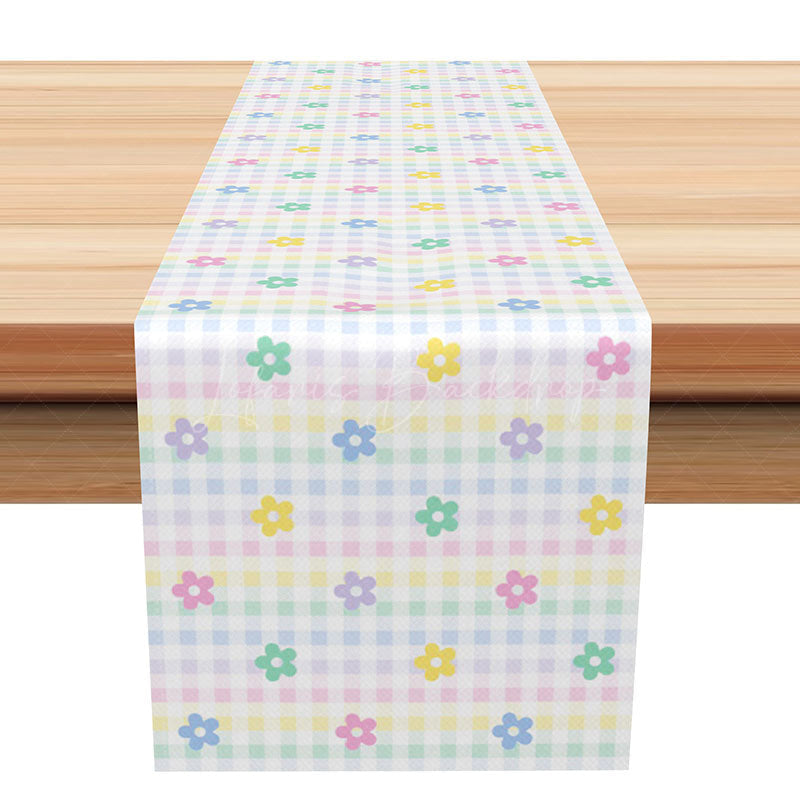 Lofaris Colorful Plaid Table Runner with Scattered Flowers Print Farmhouse Kitchen Decor for Spring Holiday Party