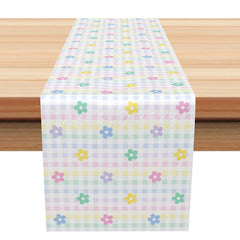 Lofaris Colorful Plaid Table Runner with Scattered Flowers Print Farmhouse Kitchen Decor for Spring Holiday Party