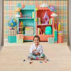 Lofaris Colorful Plaid Wall Bookshelves Combo Set Backdrop Whimsical School Supplies for Kids Learning