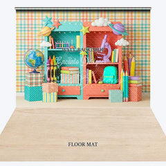 Lofaris Colorful Plaid Wall Bookshelves Combo Set Backdrop Whimsical School Supplies for Kids Learning