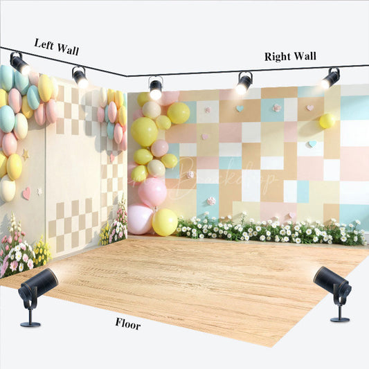 Lofaris Colorful Plaid Wall Floral Wedding Room Set Backdrop