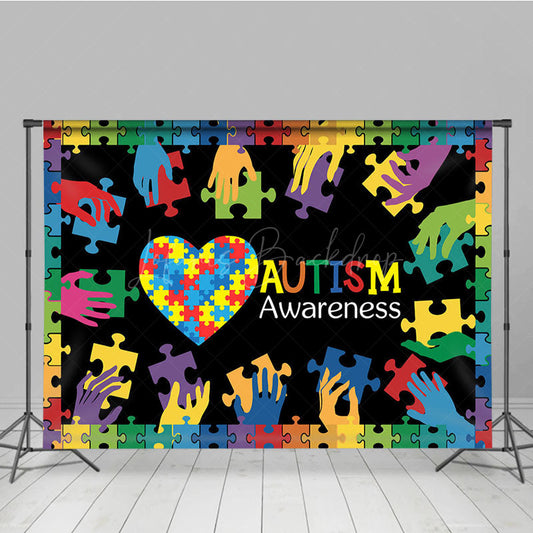 Lofaris Colorful Puzzle Hands Heart Autism Awareness Backdrop