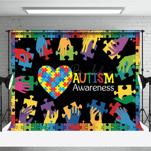 Lofaris Colorful Puzzle Hands Heart Autism Awareness Backdrop