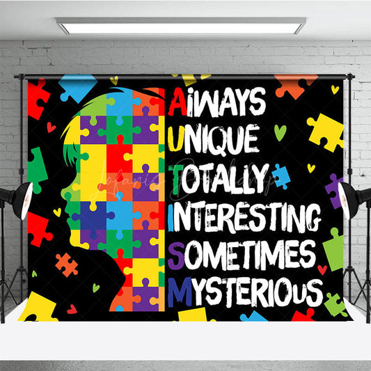 Lofaris Colorful Puzzle Kid Brain Autism Awareness Backdrop