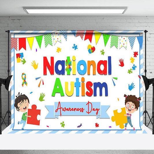 Lofaris Colorful Puzzle National Autism Awareness Backdrop