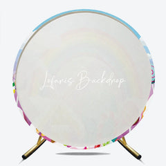 Lofaris Colorful Rainbow Candy Land Windmill Round Backdrop Sweet Lollipops and Canes for Birthday Party