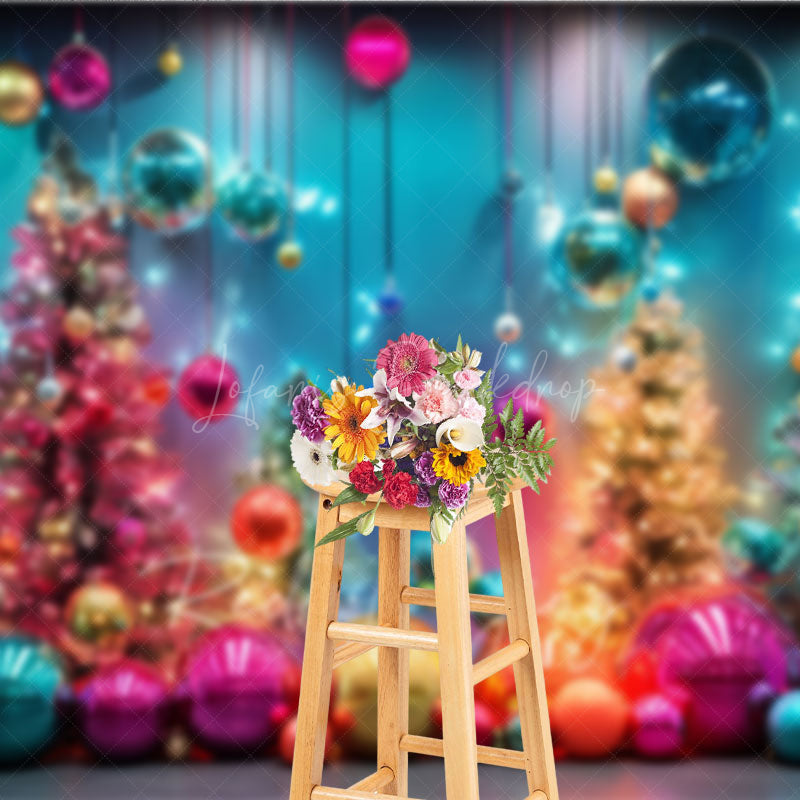 Lofaris Colorful Rainbow Christmas Photography Backdrop Funky and Vibrant with Neon Lights Modern Holiday Photo Booth