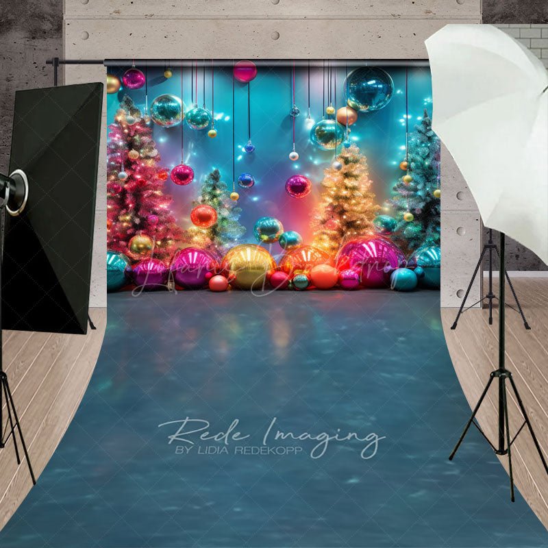 Lofaris Colorful Rainbow Christmas Sweep Backdrop Funky and Vibrant with Neon Lights Modern Holiday Photo Floor Drop