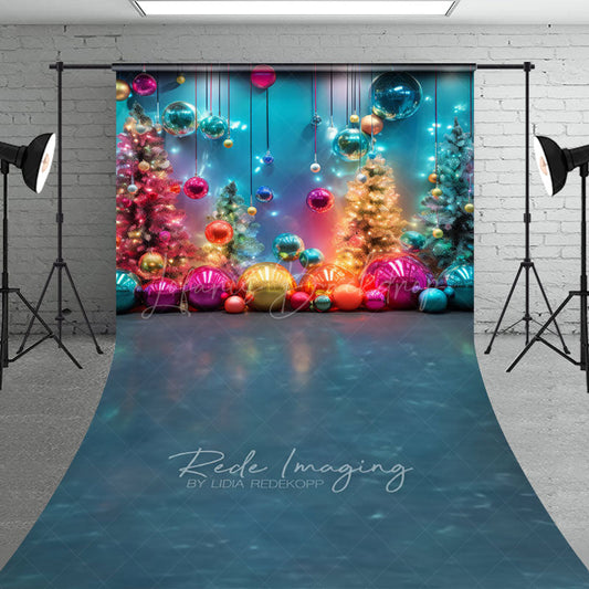 Lofaris Colorful Rainbow Christmas Sweep Backdrop Funky and Vibrant with Neon Lights Modern Holiday Photo Floor Drop