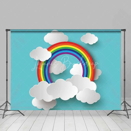 Lofaris Colorful Rainbow Clouds Birthday Backdrop Blue Sky Baby Shower Cake Smash Photography Background