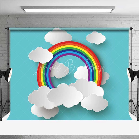 Lofaris Colorful Rainbow Clouds Birthday Backdrop Blue Sky Baby Shower Cake Smash Photography Background