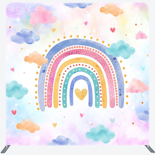 Lofaris Colorful Rainbow Clouds Birthday Pillow Case Backdrop