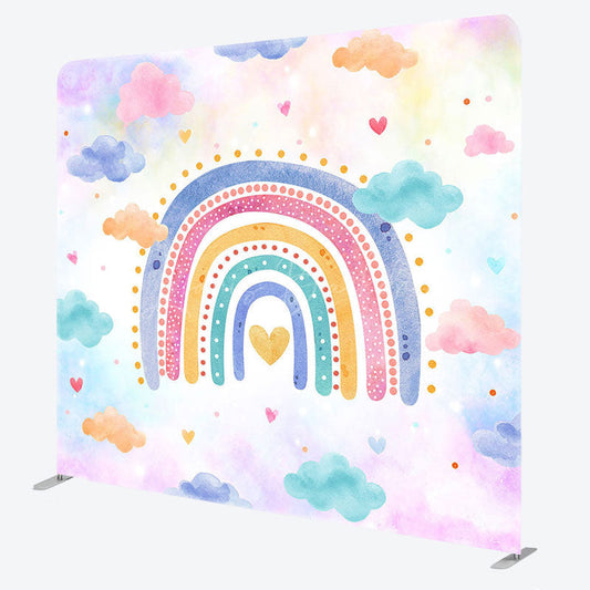 Lofaris Colorful Rainbow Clouds Birthday Pillow Case Backdrop