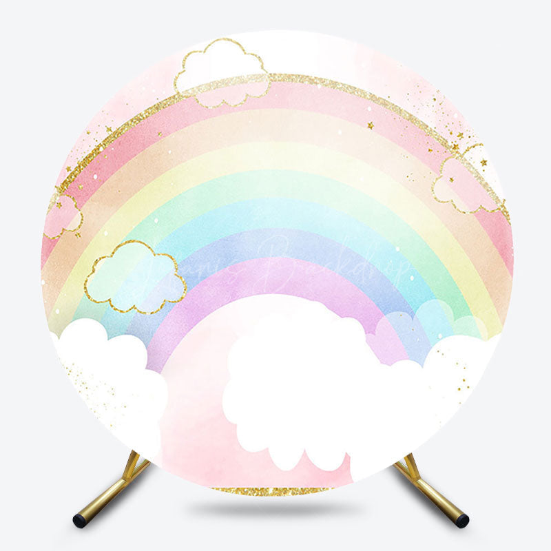 Lofaris Colorful Rainbow Glitter Round Birthday Backdrop