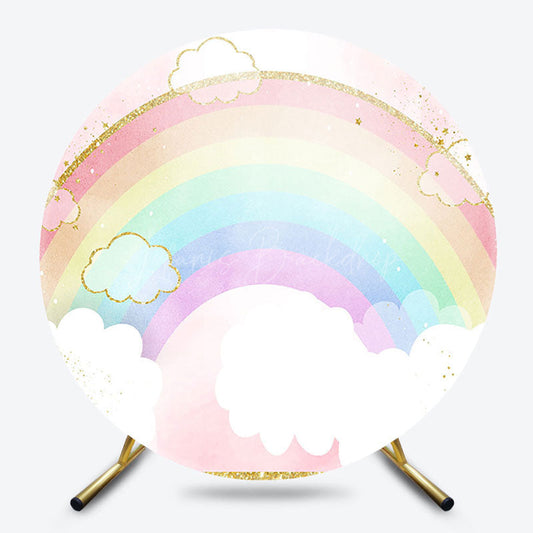 Lofaris Colorful Rainbow Glitter Round Birthday Backdrop