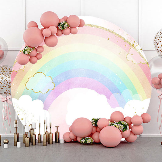 Lofaris Colorful Rainbow Glitter Round Birthday Backdrop
