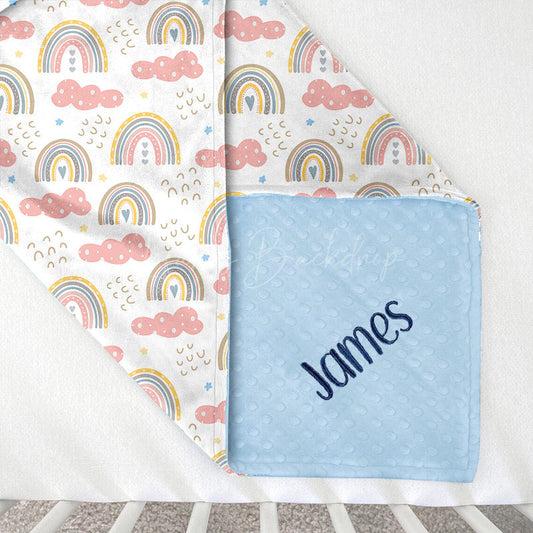 Lofaris Colorful Rainbow Pink Clouds Minky Baby Blanket