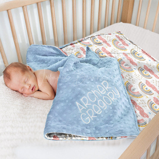 Lofaris Colorful Rainbow Pink Clouds Minky Baby Blanket