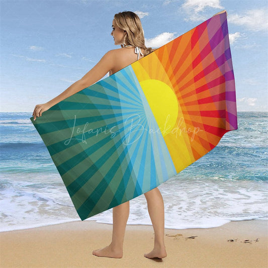 Lofaris Colorful Rainbow Sunrise Custom Name Beach Towel