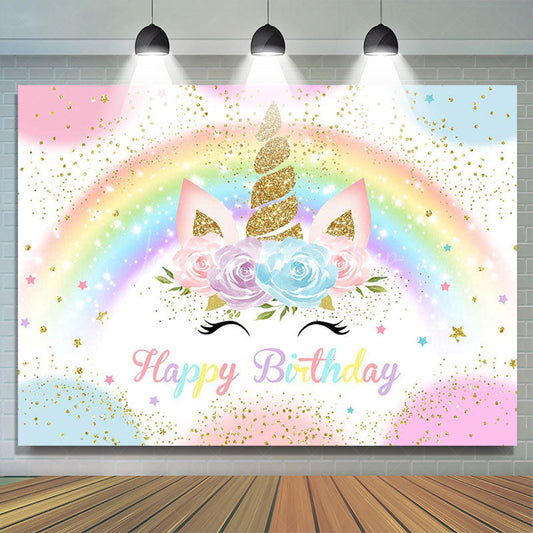Lofaris Colorful Rainbow Unicorn Glitter Birthday Backdrop