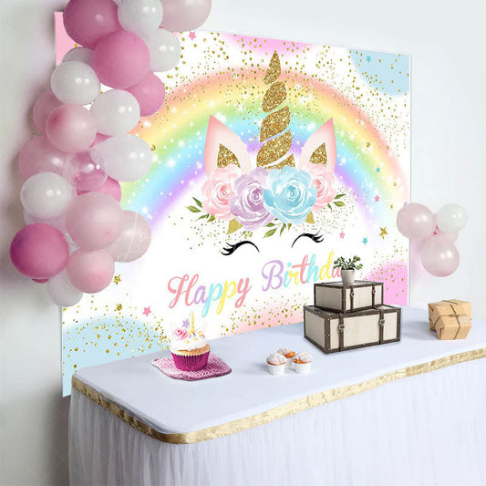 Lofaris Colorful Rainbow Unicorn Glitter Birthday Backdrop