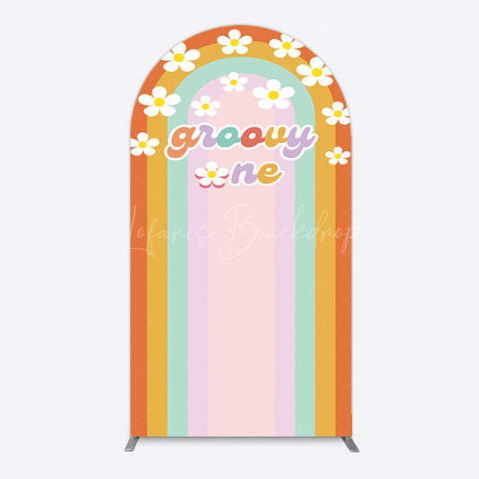 Lofaris Colorful Rainbow White Daisy Groovy One Arch Backdrop