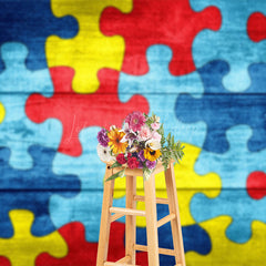 Lofaris Colorful Retro Puzzles Autism Awareness Backdrop