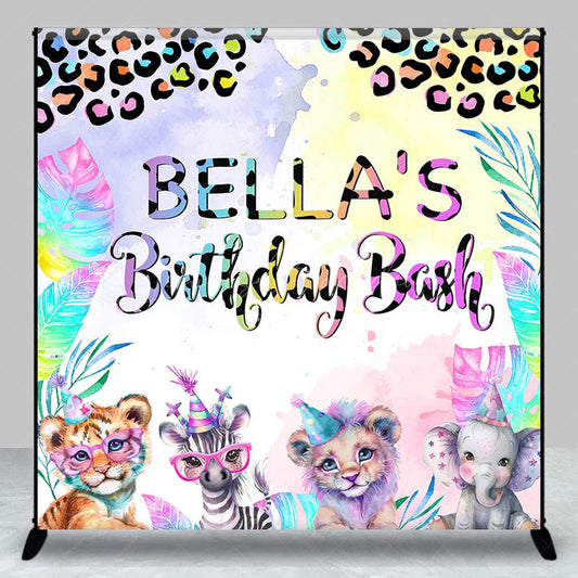 Lofaris Colorful Safari Animal Custom Name Birthday Backdrop