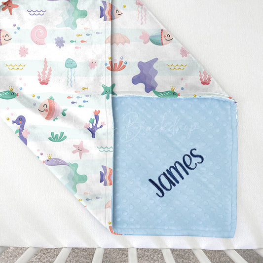 Lofaris Colorful Sea Creatures Stripe Minky Baby Blanket