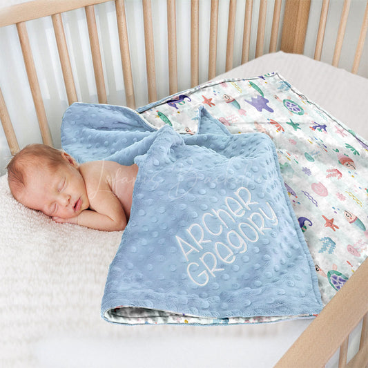 Lofaris Colorful Sea Creatures Stripe Minky Baby Blanket