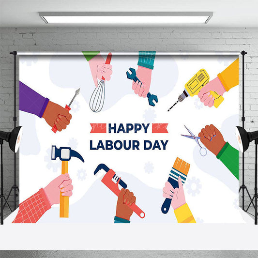 Lofaris Colorful Sleeve Tools Happy Labour Day Backdrop