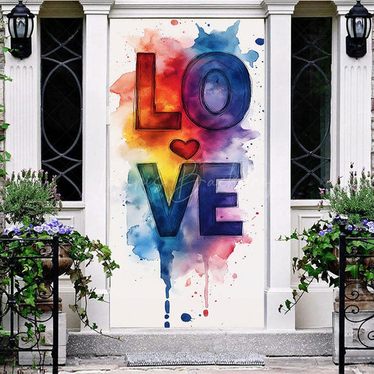 Lofaris Colorful Smudged Paint Heart Love Party Door Cover